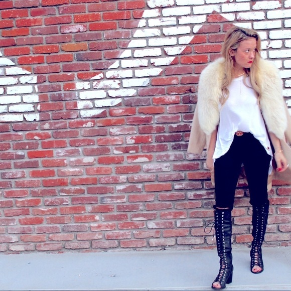 Vintage S/M full length fur coat wool fox collar camel blonde jacket winter real - Picture 3 of 13